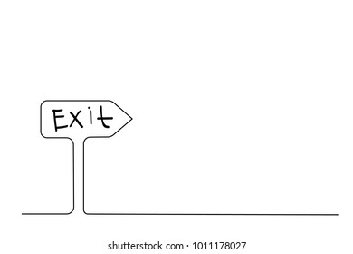 
Continuous line drawing. Direction sign with an exit sign. Thin black lines on a white background.