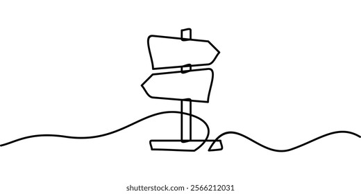 continuous line drawing of direction sign symbol. abstract line art illustration