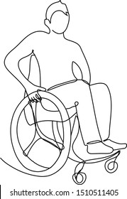 Continuous line drawing. Disabled man on electric wheelchair enjoy with moving. Vector illustration total editable, choose thickness and place of line