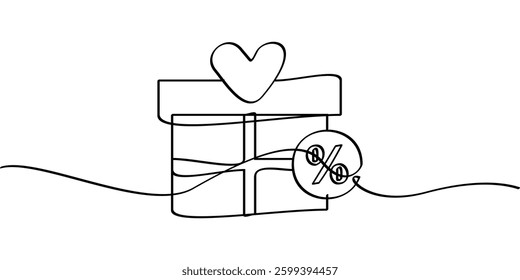 continuous line drawing of discount bonus symbol. abstract line art illustration