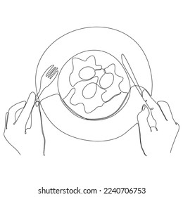 
dibujo de línea continua de la ilustración vectorial de huevo frito de plato concepto minimalista de fondo blanco