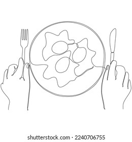 
dibujo de línea continua de la ilustración vectorial de huevo frito de plato concepto minimalista de fondo blanco