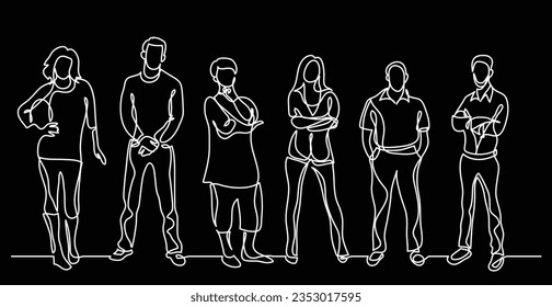 continuous line drawing of diverse crowd of standing people