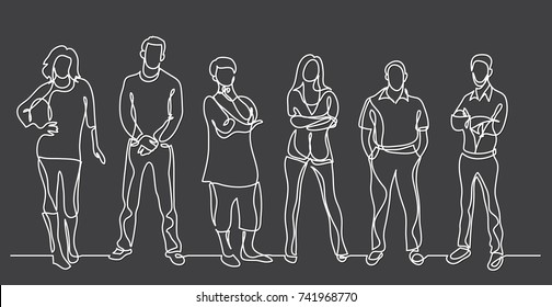 continuous line drawing of diverse crowd of standing people