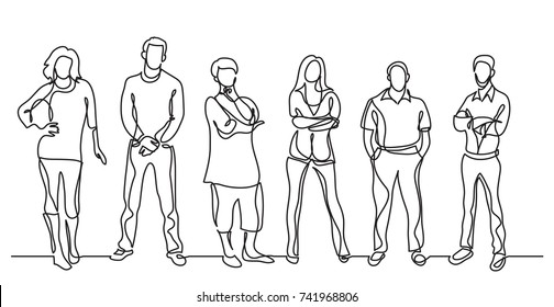 Continuous Line Drawing Of Diverse Crowd Of Standing People