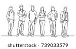 continuous line drawing of diverse group of standing people