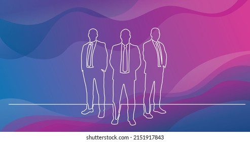 continuous line drawing of diverse group of standing people
