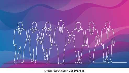 continuous line drawing of diverse group of standing people