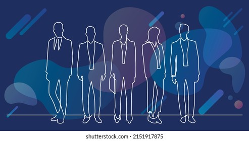 continuous line drawing of diverse group of standing people
