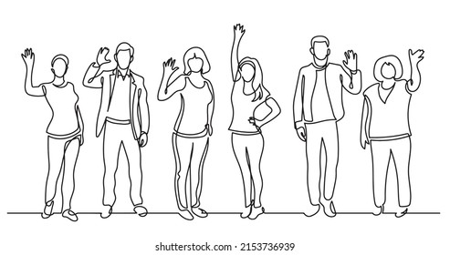 continuous line drawing of diverse group of standing people