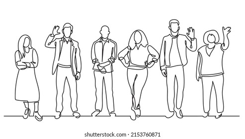 continuous line drawing of diverse group of standing people