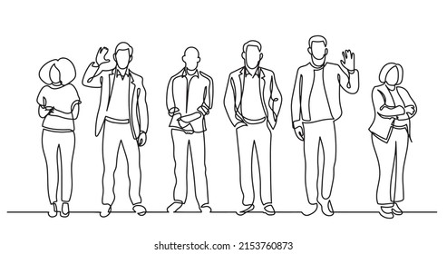 continuous line drawing of diverse group of standing people