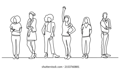 Continuous Line Drawing Diverse Group Standing Stock Vector (Royalty ...