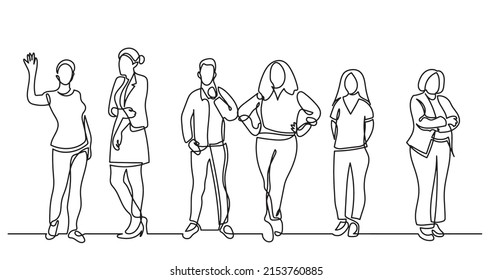 continuous line drawing of diverse group of standing people