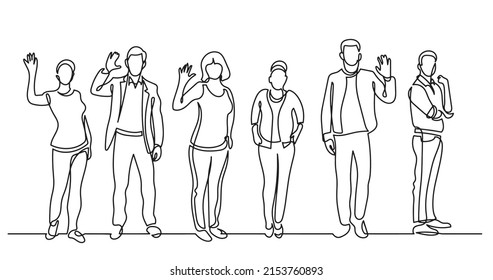 continuous line drawing of diverse group of standing people