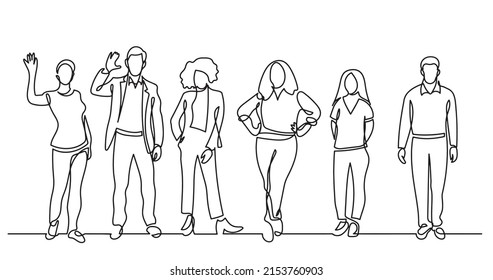 continuous line drawing of diverse group of standing people