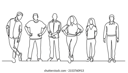 continuous line drawing of diverse group of standing people