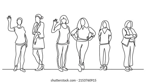 continuous line drawing of diverse group of standing people