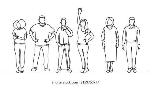 continuous line drawing of diverse group of standing people
