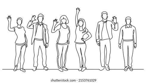 continuous line drawing of diverse group of standing people