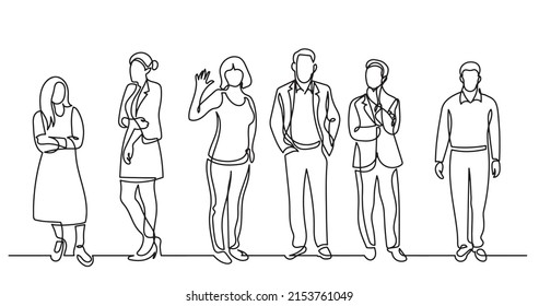 continuous line drawing of diverse group of standing people