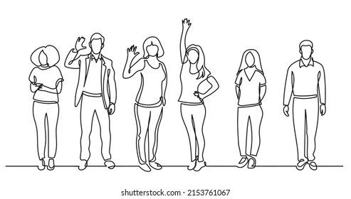 continuous line drawing of diverse group of standing people