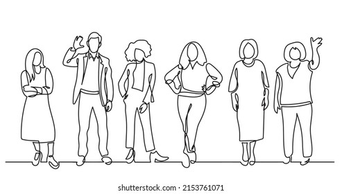 continuous line drawing of diverse group of standing people