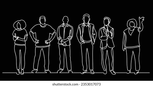 continuous line drawing of diverse group of standing people