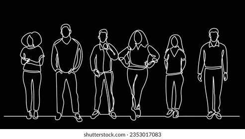 continuous line drawing of diverse group of standing people