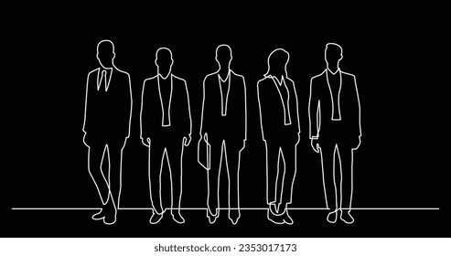 continuous line drawing of diverse group of standing people