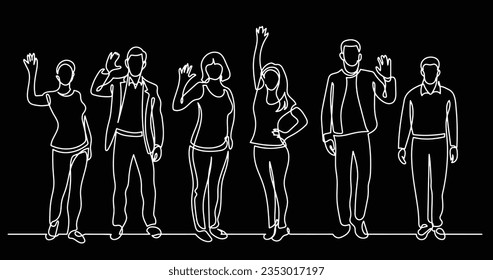 continuous line drawing of diverse group of standing people