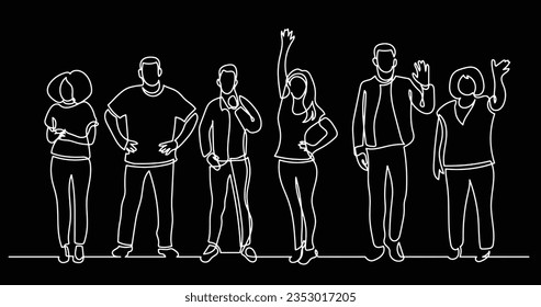 continuous line drawing of diverse group of standing people