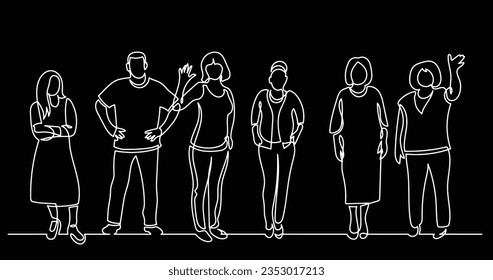 continuous line drawing of diverse group of standing people