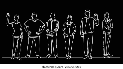 continuous line drawing of diverse group of standing people