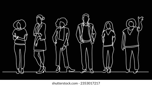 continuous line drawing of diverse group of standing people