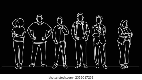 continuous line drawing of diverse group of standing people