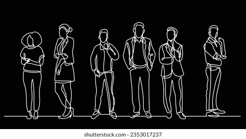 continuous line drawing of diverse group of standing people