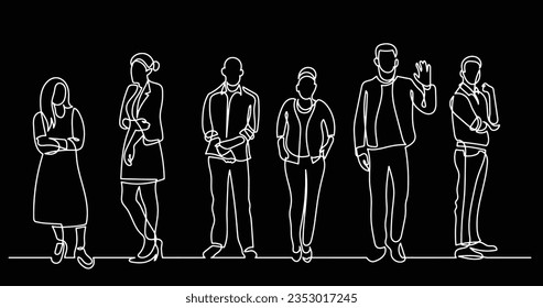 continuous line drawing of diverse group of standing people