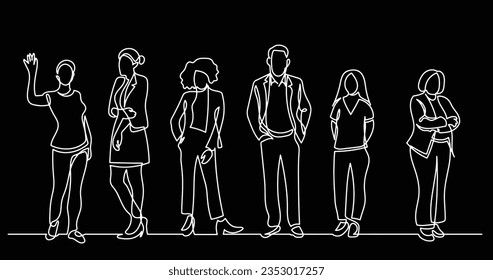 continuous line drawing of diverse group of standing people