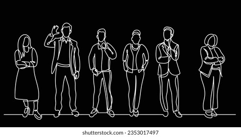 continuous line drawing of diverse group of standing people