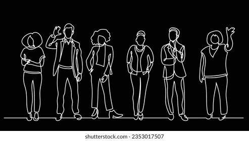 continuous line drawing of diverse group of standing people