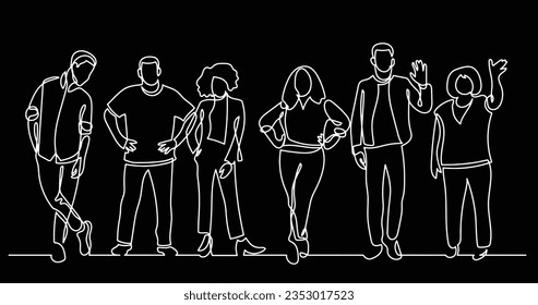 continuous line drawing of diverse group of standing people