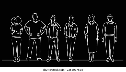 continuous line drawing of diverse group of standing people