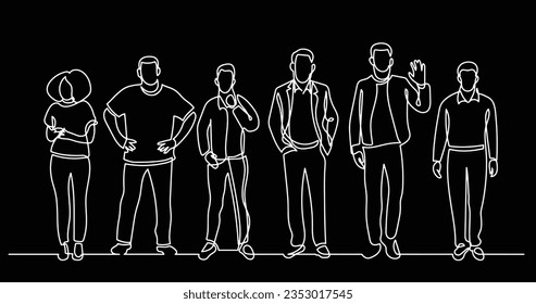continuous line drawing of diverse group of standing people