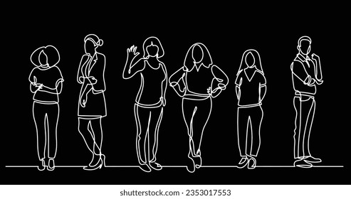 continuous line drawing of diverse group of standing people