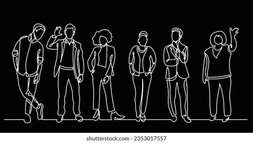 continuous line drawing of diverse group of standing people
