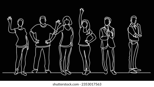 continuous line drawing of diverse group of standing people