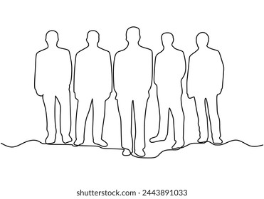 continuous line drawing of diverse group of standing people