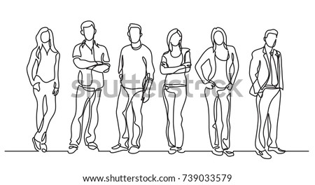 continuous line drawing of diverse group of standing people