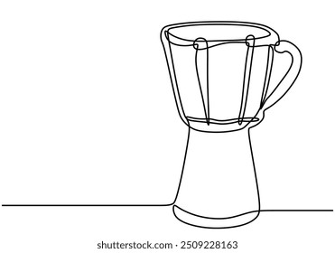 Continuous line drawing of a Djembe, showcasing the traditional music instrument from West Africa with a minimalist style.